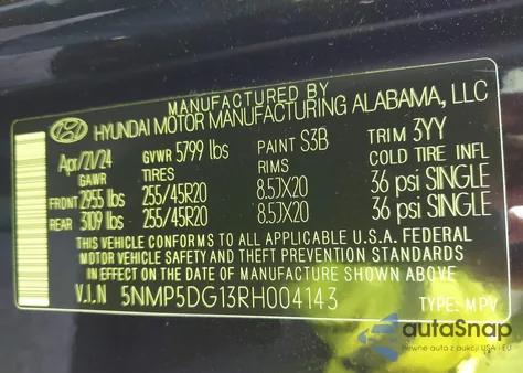 2024 Hyundai Santa Fe Calligraphy из США, поврежденный, VIN 5NMP5DG13RH004143